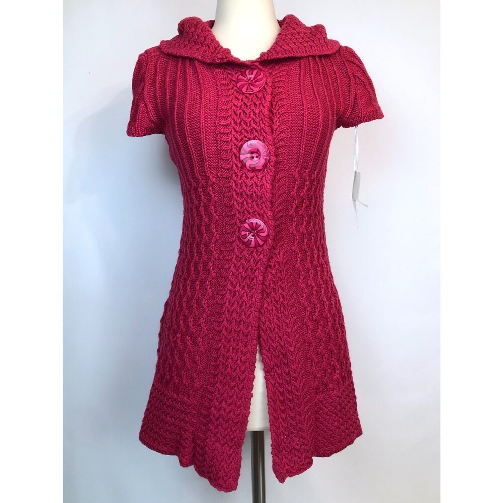 Urban Mango Tunic Hoodie Sweater Crochet Hot Pink Size M NWT
